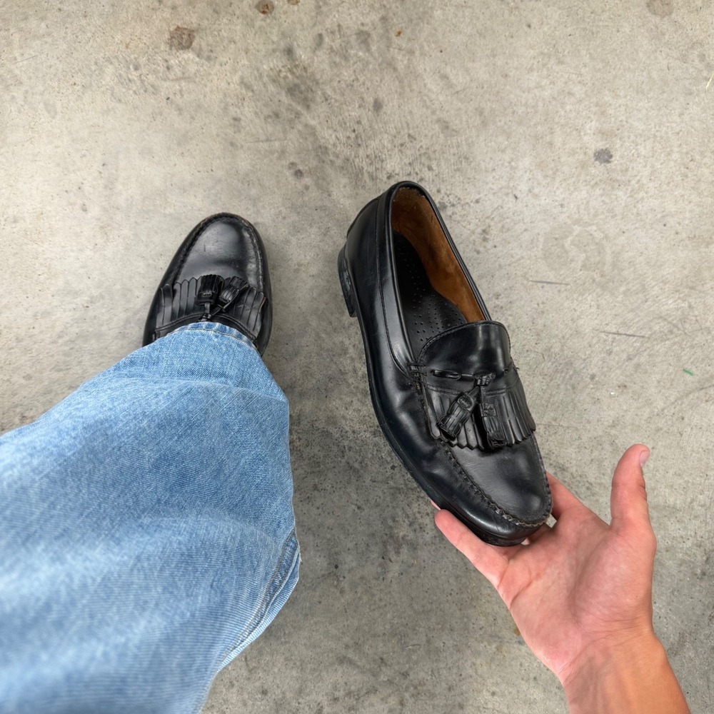 Vintage Dexter Black Leather Kiltie Tassel Loafers Mens 11.5 M Made in USA